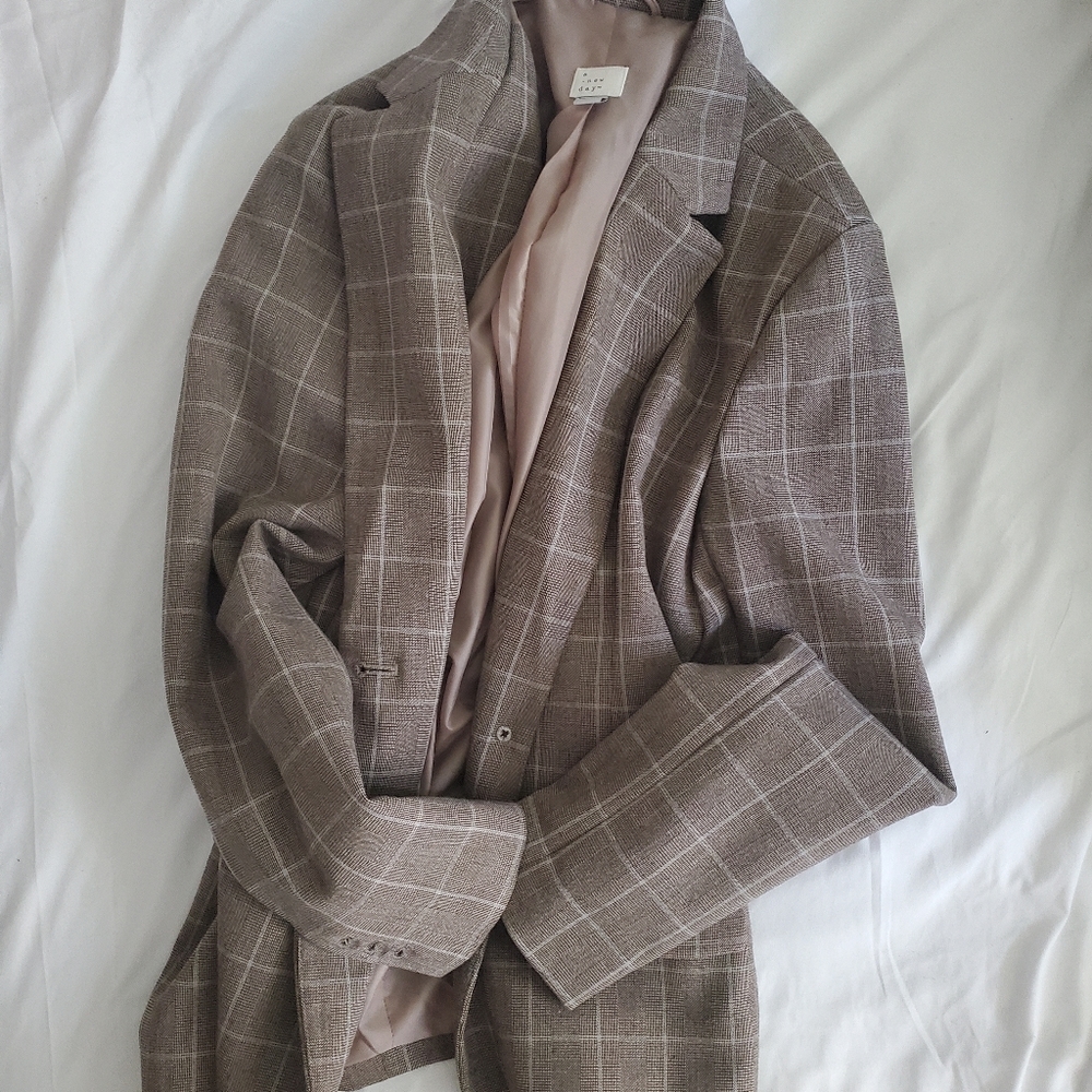 Brown Khaki Plaid Blazer